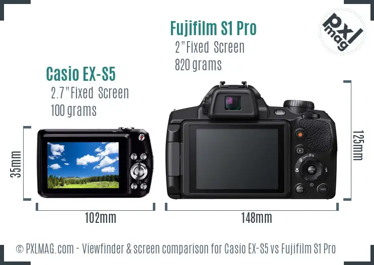 Casio EX-S5 vs Fujifilm S1 Pro Screen and Viewfinder comparison