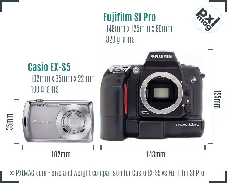 Casio EX-S5 vs Fujifilm S1 Pro size comparison