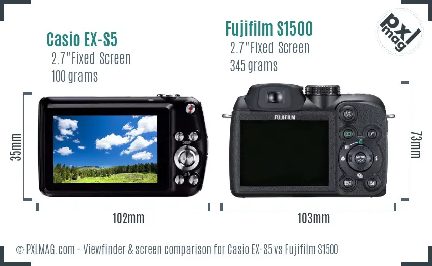 Casio EX-S5 vs Fujifilm S1500 Screen and Viewfinder comparison