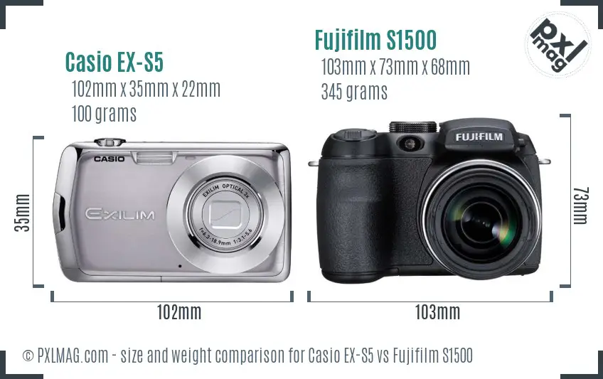 Casio EX-S5 vs Fujifilm S1500 size comparison