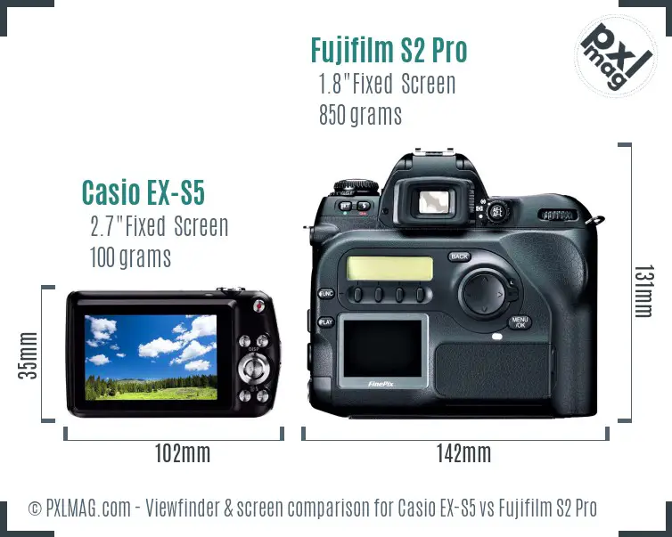 Casio EX-S5 vs Fujifilm S2 Pro Screen and Viewfinder comparison