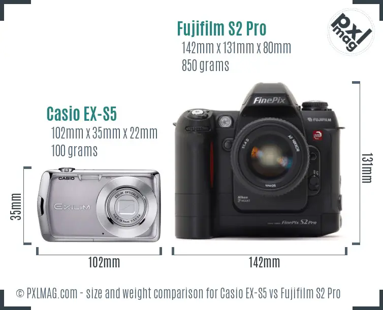 Casio EX-S5 vs Fujifilm S2 Pro size comparison