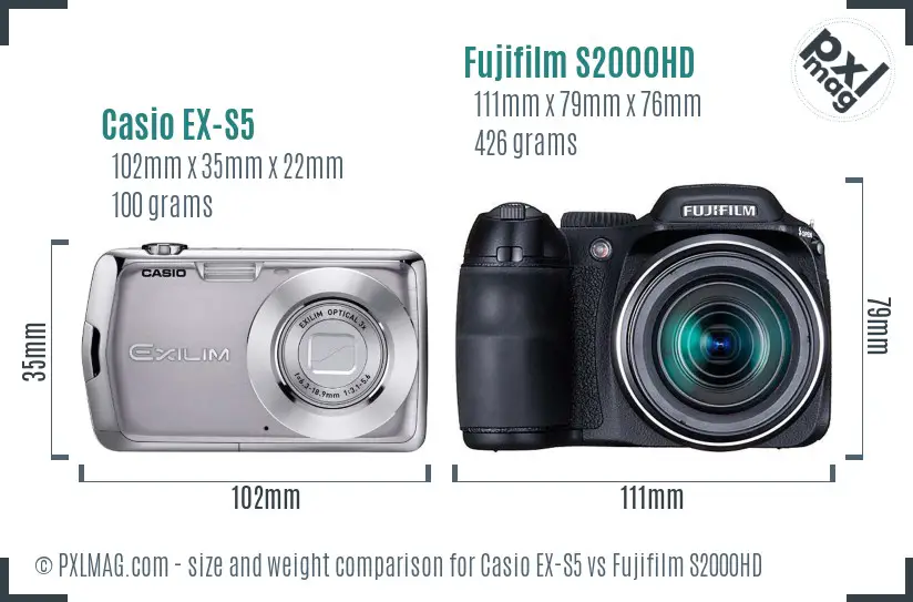 Casio EX-S5 vs Fujifilm S2000HD size comparison Casio EX-S5 vs Fujifilm S2000HD size comparison