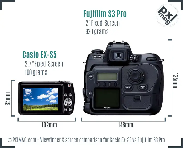 Casio EX-S5 vs Fujifilm S3 Pro Screen and Viewfinder comparison Casio EX-S5 vs Fujifilm S3 Pro Screen and Viewfinder comparison