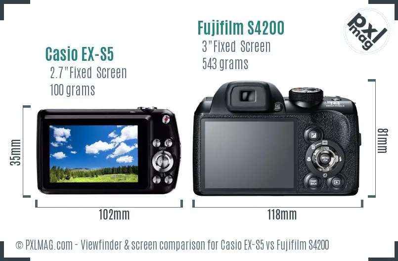 Casio EX-S5 vs Fujifilm S4200 Screen and Viewfinder comparison