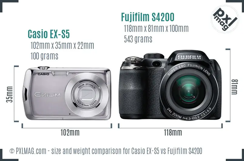 Casio EX-S5 vs Fujifilm S4200 size comparison