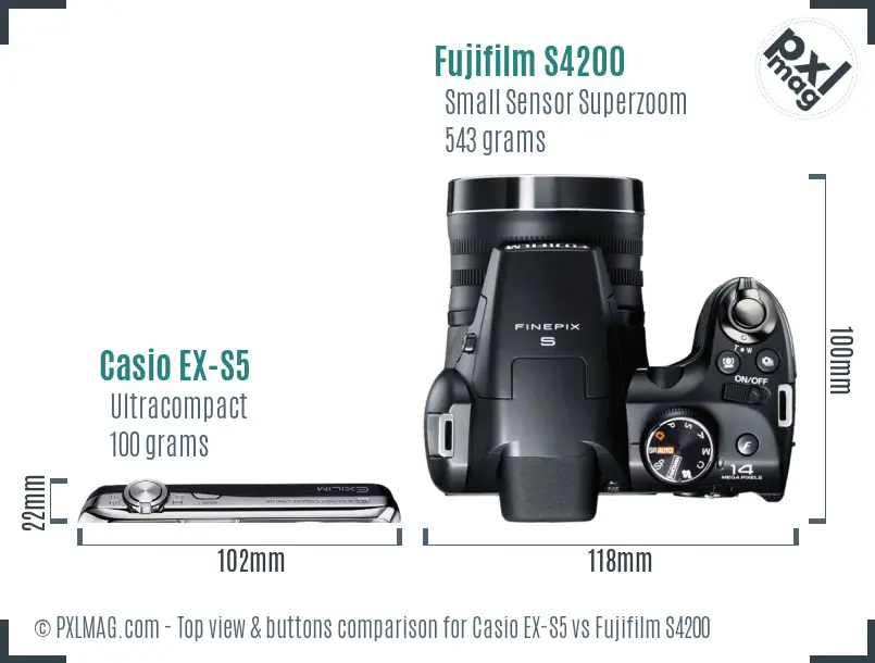 Casio EX-S5 vs Fujifilm S4200 top view buttons comparison