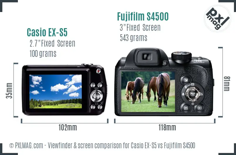 Casio EX-S5 vs Fujifilm S4500 Screen and Viewfinder comparison