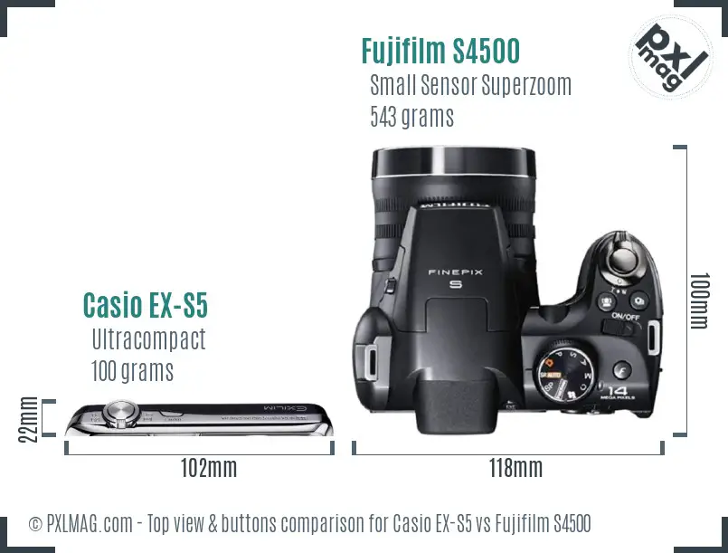 Casio EX-S5 vs Fujifilm S4500 top view buttons comparison