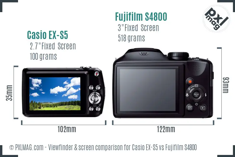 Casio EX-S5 vs Fujifilm S4800 Screen and Viewfinder comparison Casio EX-S5 vs Fujifilm S4800 Screen and Viewfinder comparison