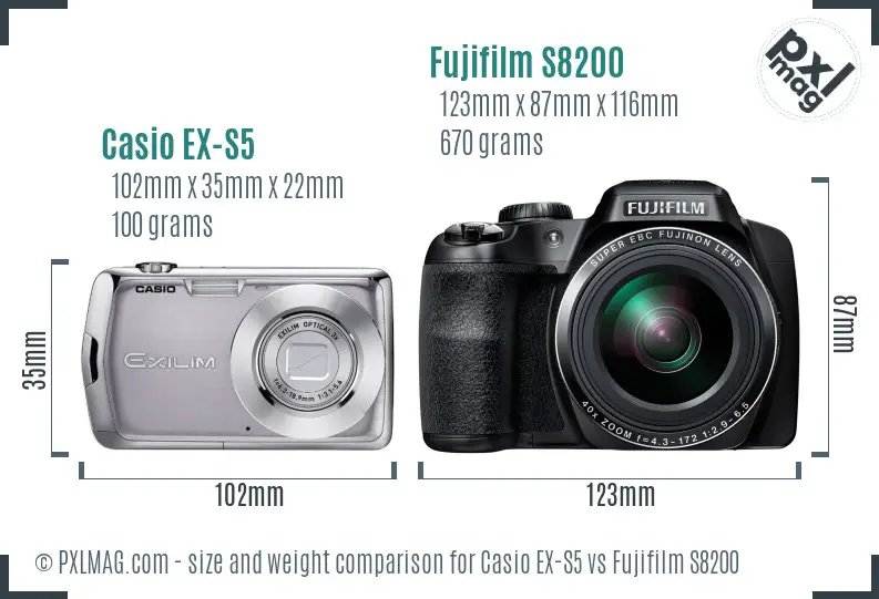 Casio EX-S5 vs Fujifilm S8200 size comparison