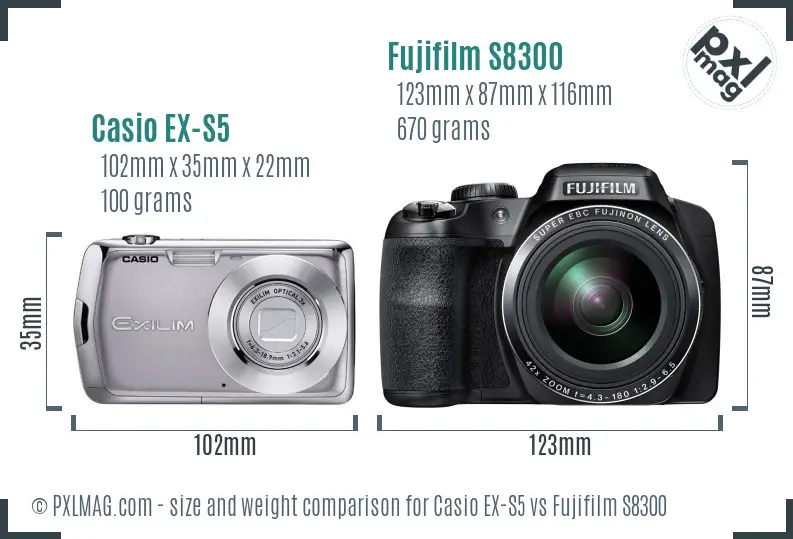 Casio EX-S5 vs Fujifilm S8300 size comparison