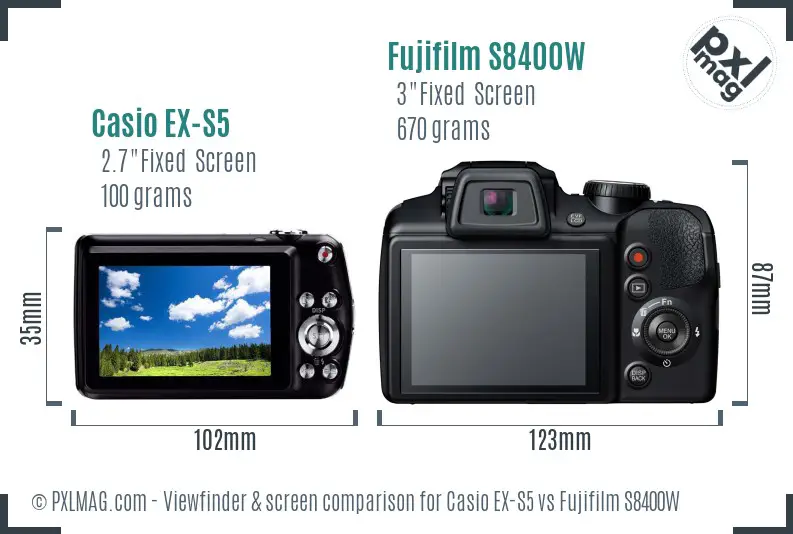 Casio EX-S5 vs Fujifilm S8400W Screen and Viewfinder comparison
