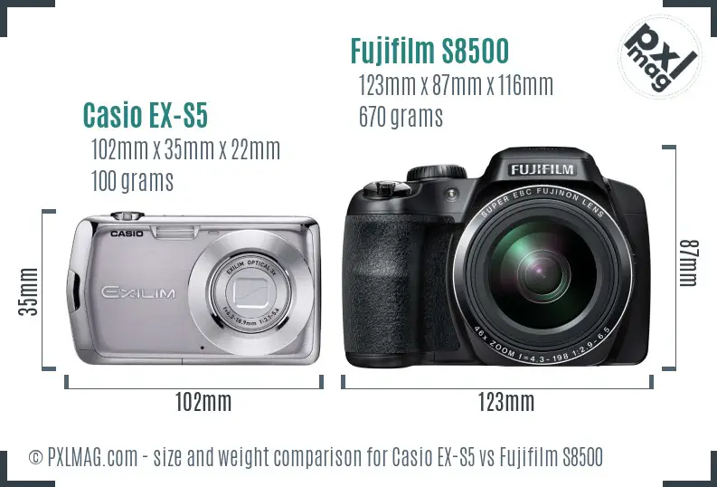 Casio EX-S5 vs Fujifilm S8500 size comparison Casio EX-S5 vs Fujifilm S8500 size comparison