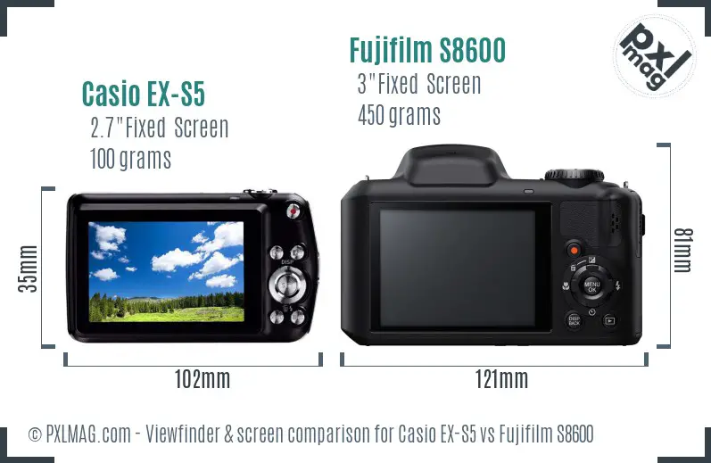 Casio EX-S5 vs Fujifilm S8600 Screen and Viewfinder comparison Casio EX-S5 vs Fujifilm S8600 Screen and Viewfinder comparison
