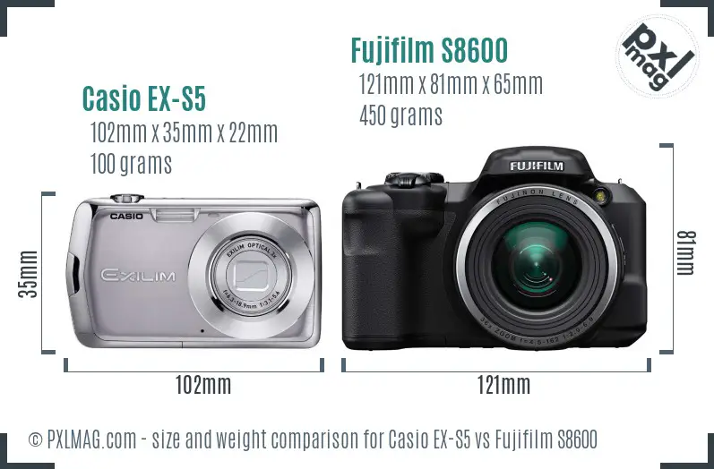 Casio EX-S5 vs Fujifilm S8600 size comparison Casio EX-S5 vs Fujifilm S8600 size comparison