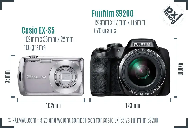 Casio EX-S5 vs Fujifilm S9200 size comparison Casio EX-S5 vs Fujifilm S9200 size comparison