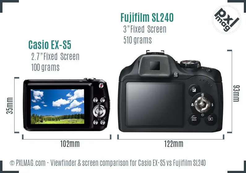 Casio EX-S5 vs Fujifilm SL240 Screen and Viewfinder comparison