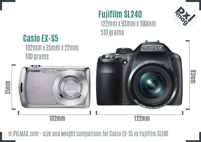 Casio EX-S5 vs Fujifilm SL240 size comparison