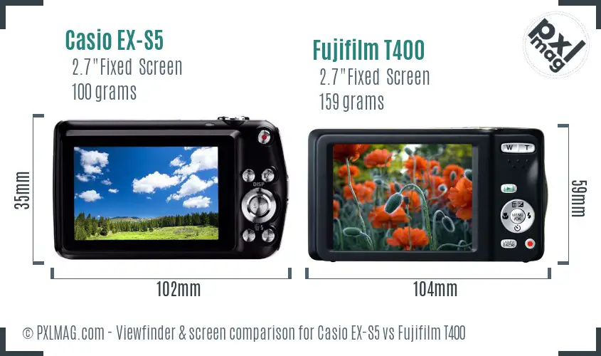 Casio EX-S5 vs Fujifilm T400 Screen and Viewfinder comparison