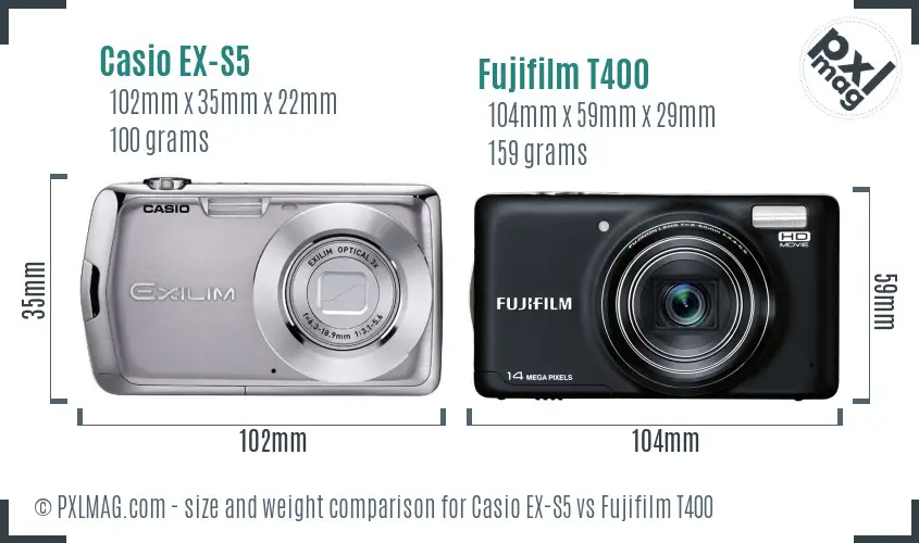 Casio EX-S5 vs Fujifilm T400 size comparison