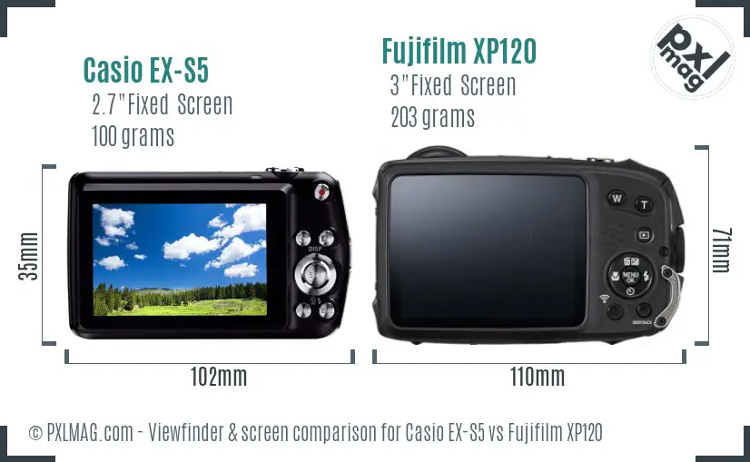 Casio EX-S5 vs Fujifilm XP120 Screen and Viewfinder comparison Casio EX-S5 vs Fujifilm XP120 Screen and Viewfinder comparison