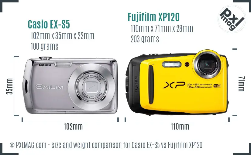 Casio EX-S5 vs Fujifilm XP120 size comparison Casio EX-S5 vs Fujifilm XP120 size comparison