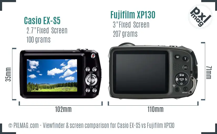 Casio EX-S5 vs Fujifilm XP130 Screen and Viewfinder comparison