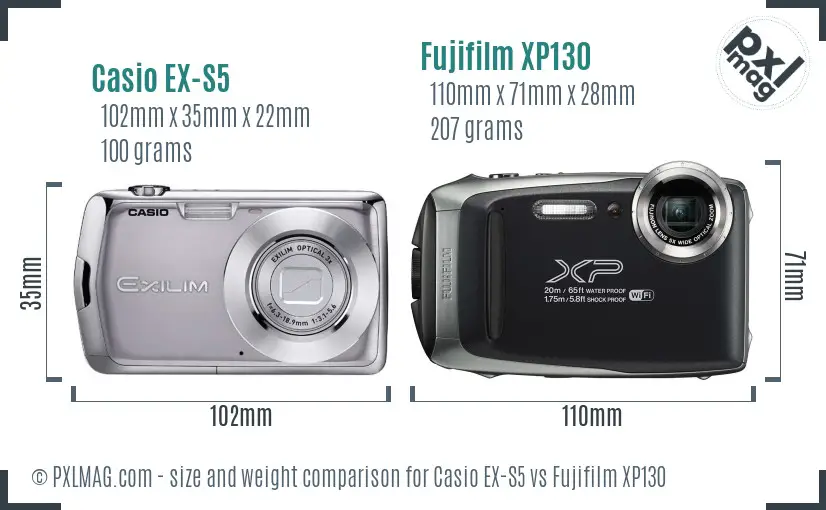 Casio EX-S5 vs Fujifilm XP130 size comparison