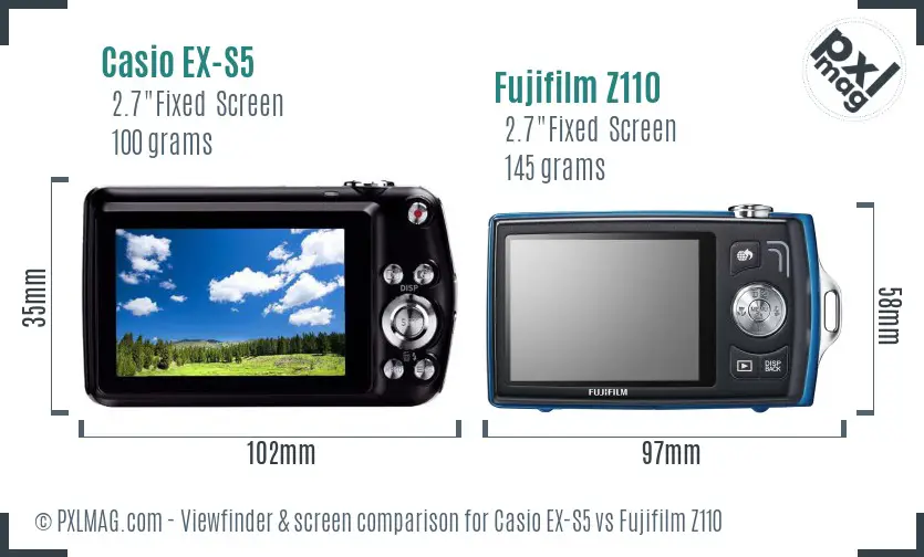 Casio EX-S5 vs Fujifilm Z110 Screen and Viewfinder comparison