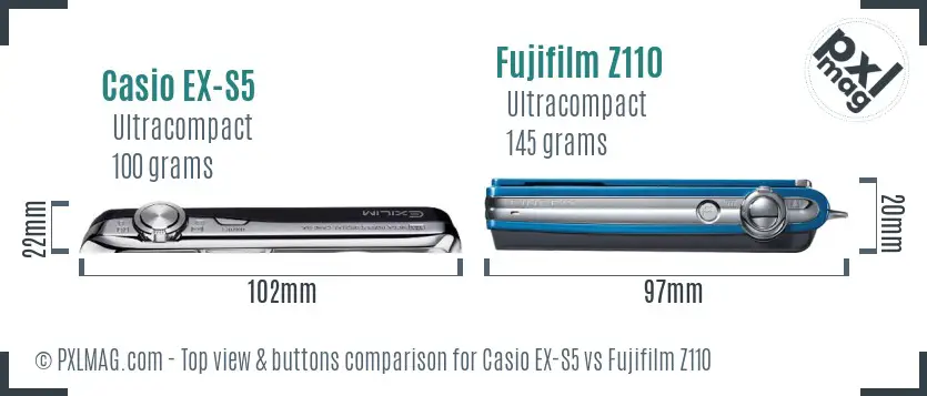 Casio EX-S5 vs Fujifilm Z110 top view buttons comparison