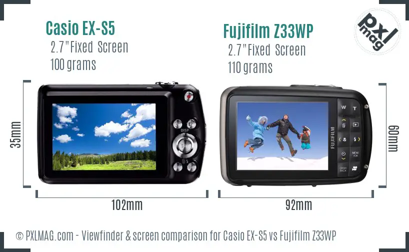 Casio EX-S5 vs Fujifilm Z33WP Screen and Viewfinder comparison