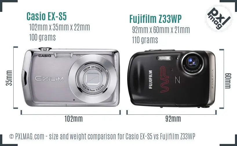 Casio EX-S5 vs Fujifilm Z33WP size comparison