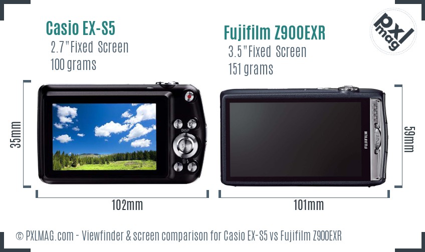 Casio EX-S5 vs Fujifilm Z900EXR Screen and Viewfinder comparison
