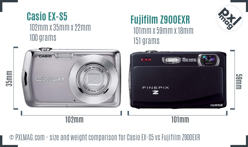 Casio EX-S5 vs Fujifilm Z900EXR size comparison