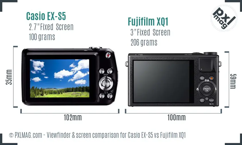 Casio EX-S5 vs Fujifilm XQ1 Screen and Viewfinder comparison