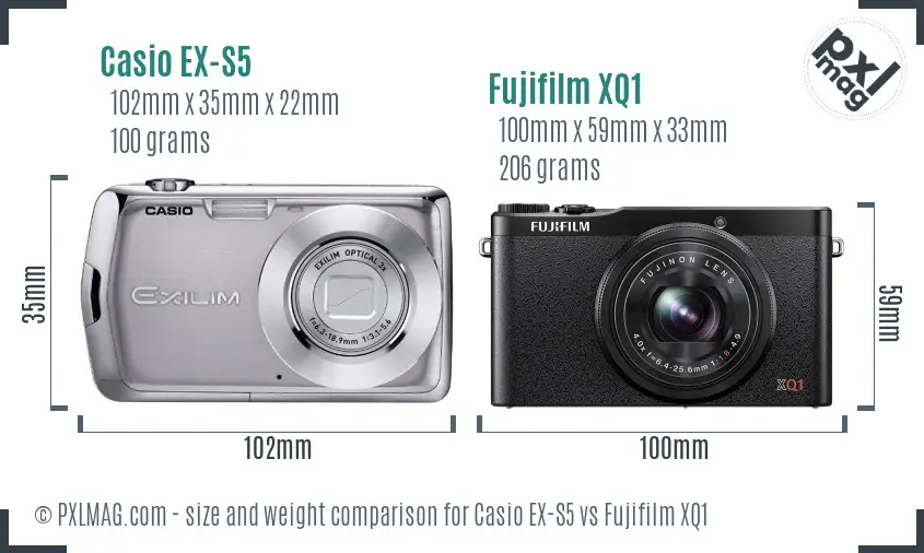 Casio EX-S5 vs Fujifilm XQ1 size comparison