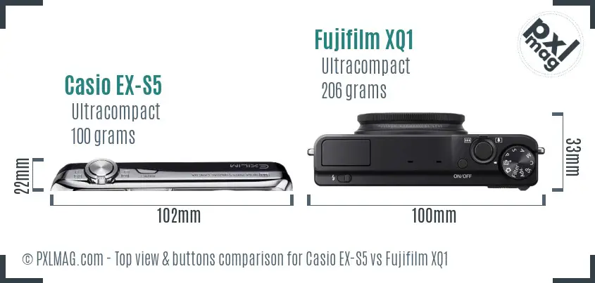 Casio EX-S5 vs Fujifilm XQ1 top view buttons comparison
