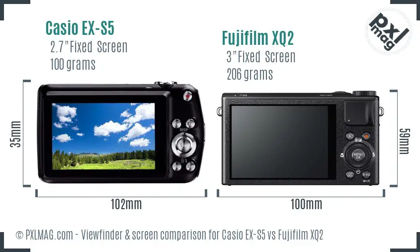 Casio EX-S5 vs Fujifilm XQ2 Screen and Viewfinder comparison