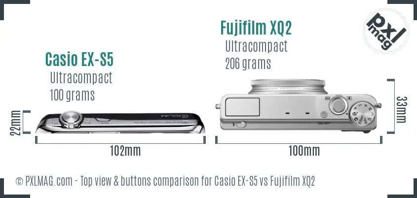 Casio EX-S5 vs Fujifilm XQ2 top view buttons comparison