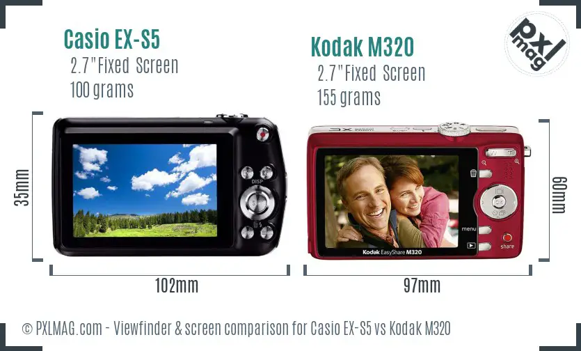 Casio EX-S5 vs Kodak M320 Screen and Viewfinder comparison