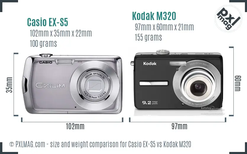 Casio EX-S5 vs Kodak M320 size comparison