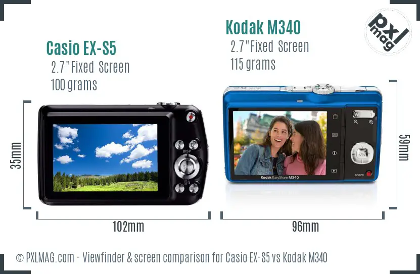 Casio EX-S5 vs Kodak M340 Screen and Viewfinder comparison