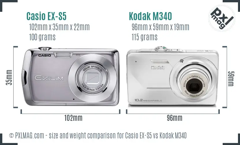 Casio EX-S5 vs Kodak M340 size comparison