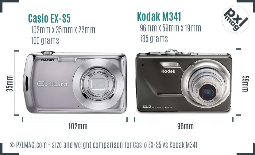 Casio EX-S5 vs Kodak M341 size comparison