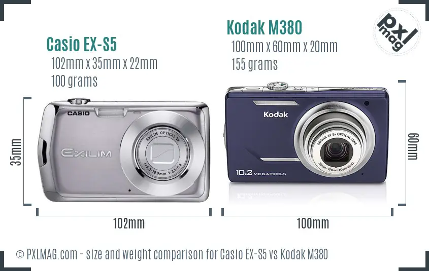 Casio EX-S5 vs Kodak M380 size comparison