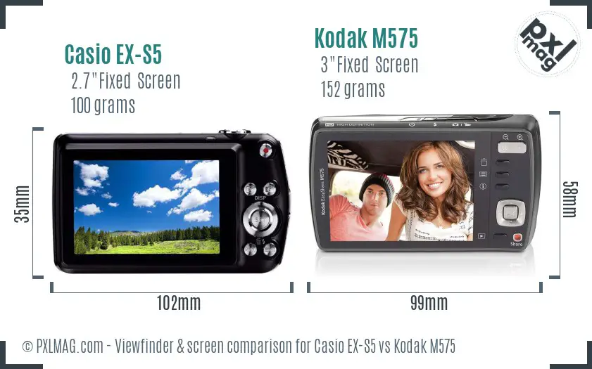 Casio EX-S5 vs Kodak M575 Screen and Viewfinder comparison