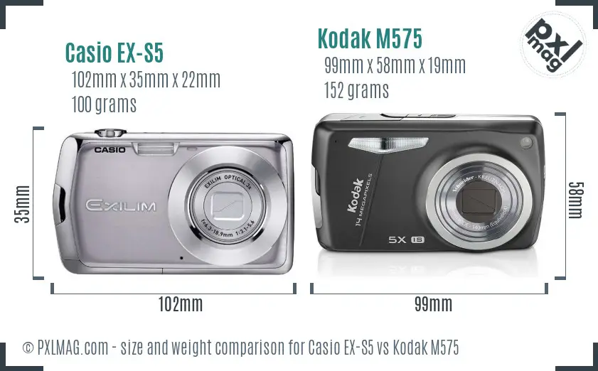 Casio EX-S5 vs Kodak M575 size comparison