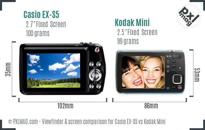 Casio EX-S5 vs Kodak Mini Screen and Viewfinder comparison