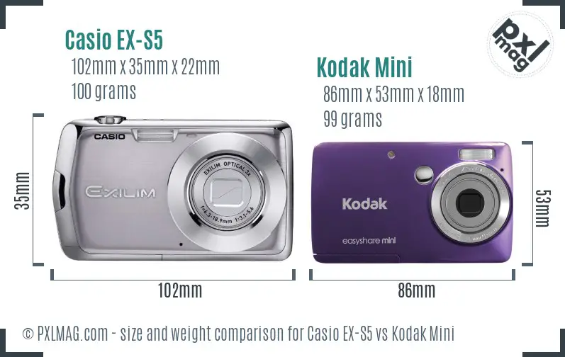 Casio EX-S5 vs Kodak Mini size comparison Casio EX-S5 vs Kodak Mini size comparison